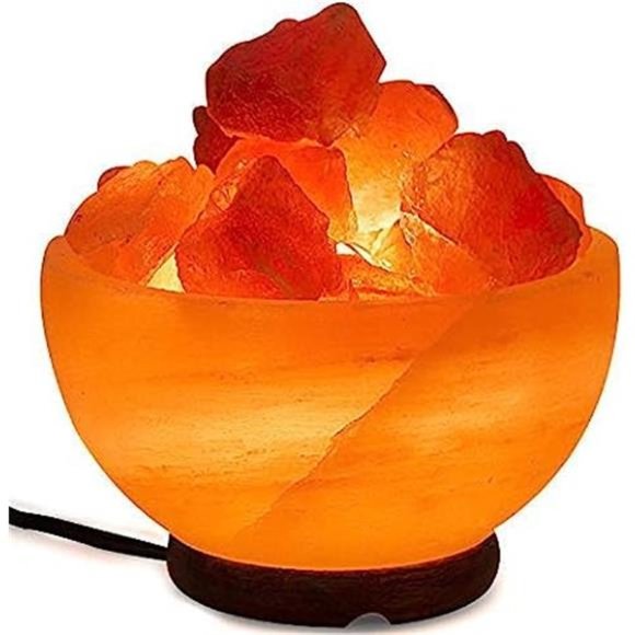 Himalayan Salt Lamp Bowl with Natural Crystal Chunks, Dimmer Cord & Classic Wood - Picture 6 of 6